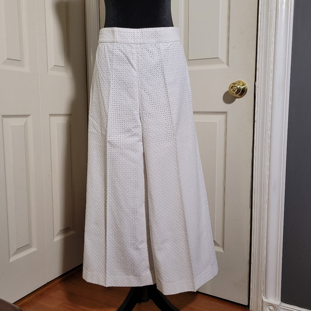 Ann Taylor High Waist White Eyelet Lacey Cotton Culottes Trousers Sz 8